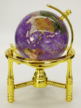 宝石地球儀8cm 紫パールオーシャン