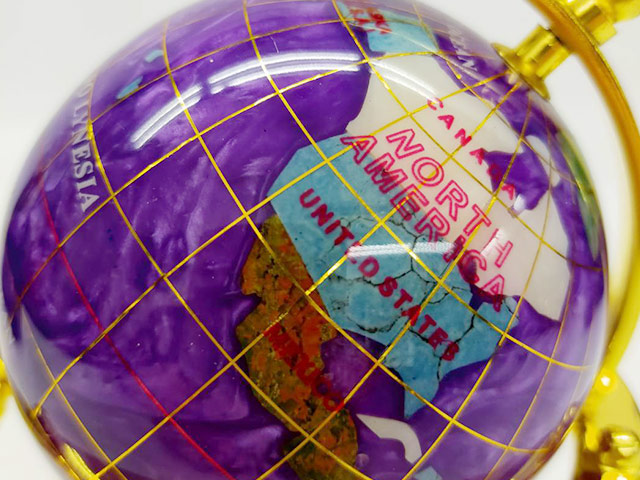 宝石地球儀8cm 紫パールオーシャン